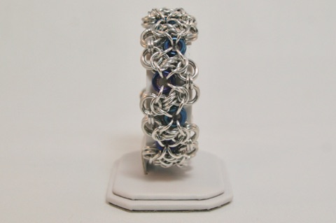 Blue Iris Beaded Byzantine Waves Cuff in Bright Aluminum